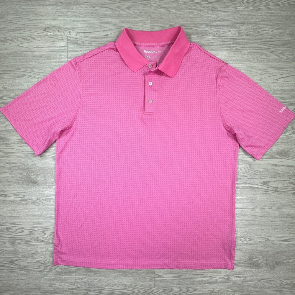 Reebok Golf Mens Polo Shirt Pink 2XL Golf Textured Short Sleeve Polyester Logo